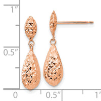 14k Rose Gold Diamond-cut Puff Teardrop Dangle Earrings-TL506R
