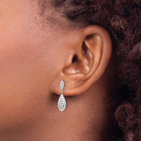 14k White Gold Diamond-cut Puff Teardrop Dangle Earrings-TL506W