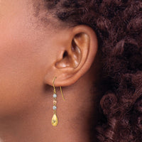 14k Tri-color Diamond-cut Teardrop Beaded Puff Dangle Earrings-TL537