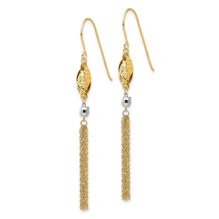 14k Two-tone Bead and Chain Dangle Earrings-TL538