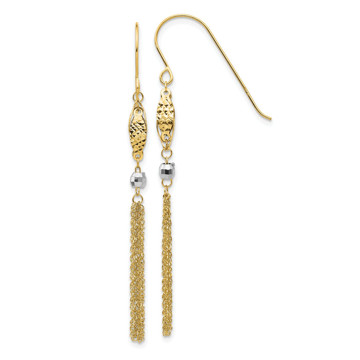 14k Two-tone Bead and Chain Dangle Earrings-TL538