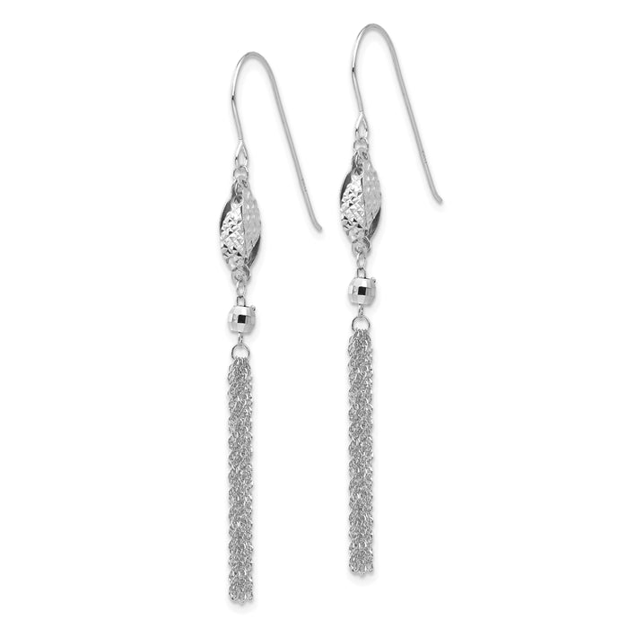 14k White Gold Bead and Chain Dangle Earrings-TL538W