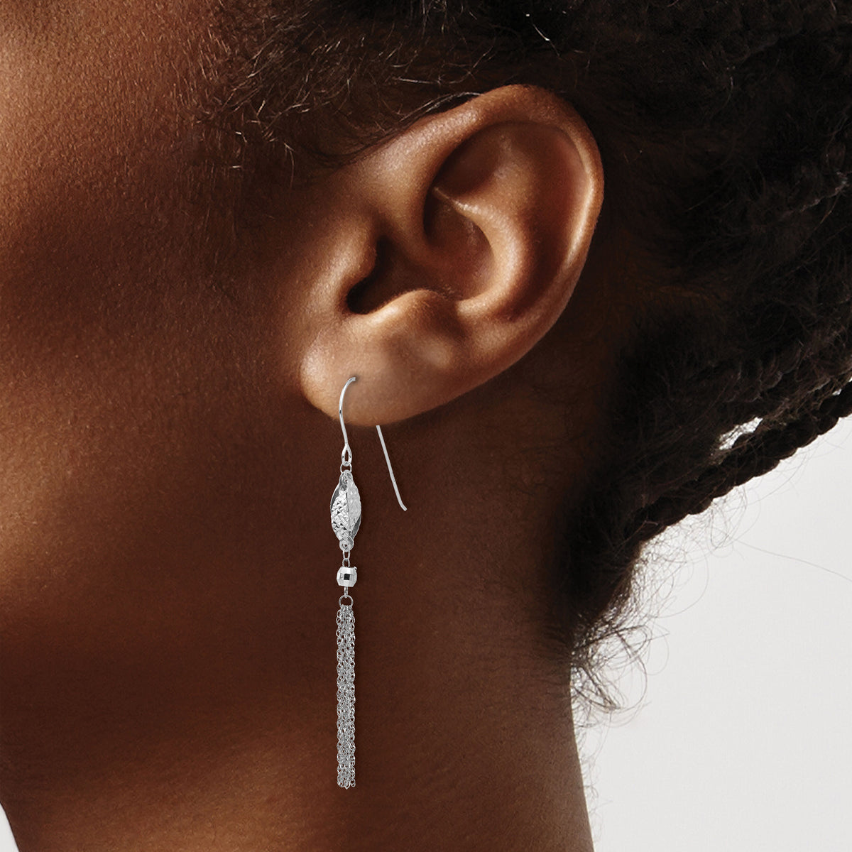 14k White Gold Bead and Chain Dangle Earrings-TL538W