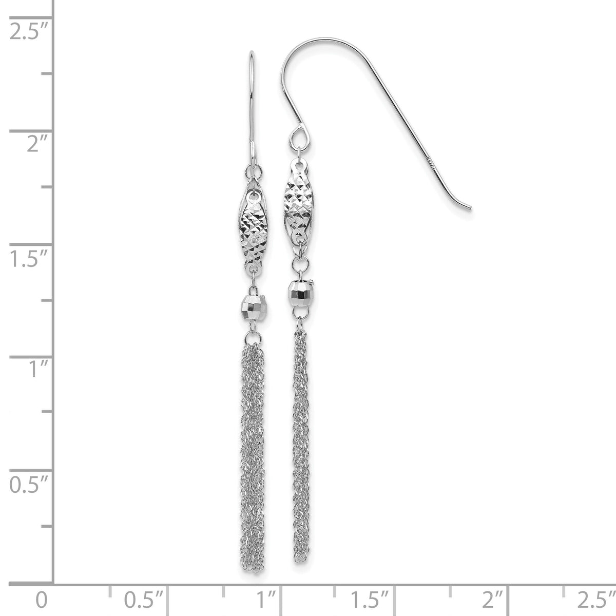 14k White Gold Bead and Chain Dangle Earrings-TL538W