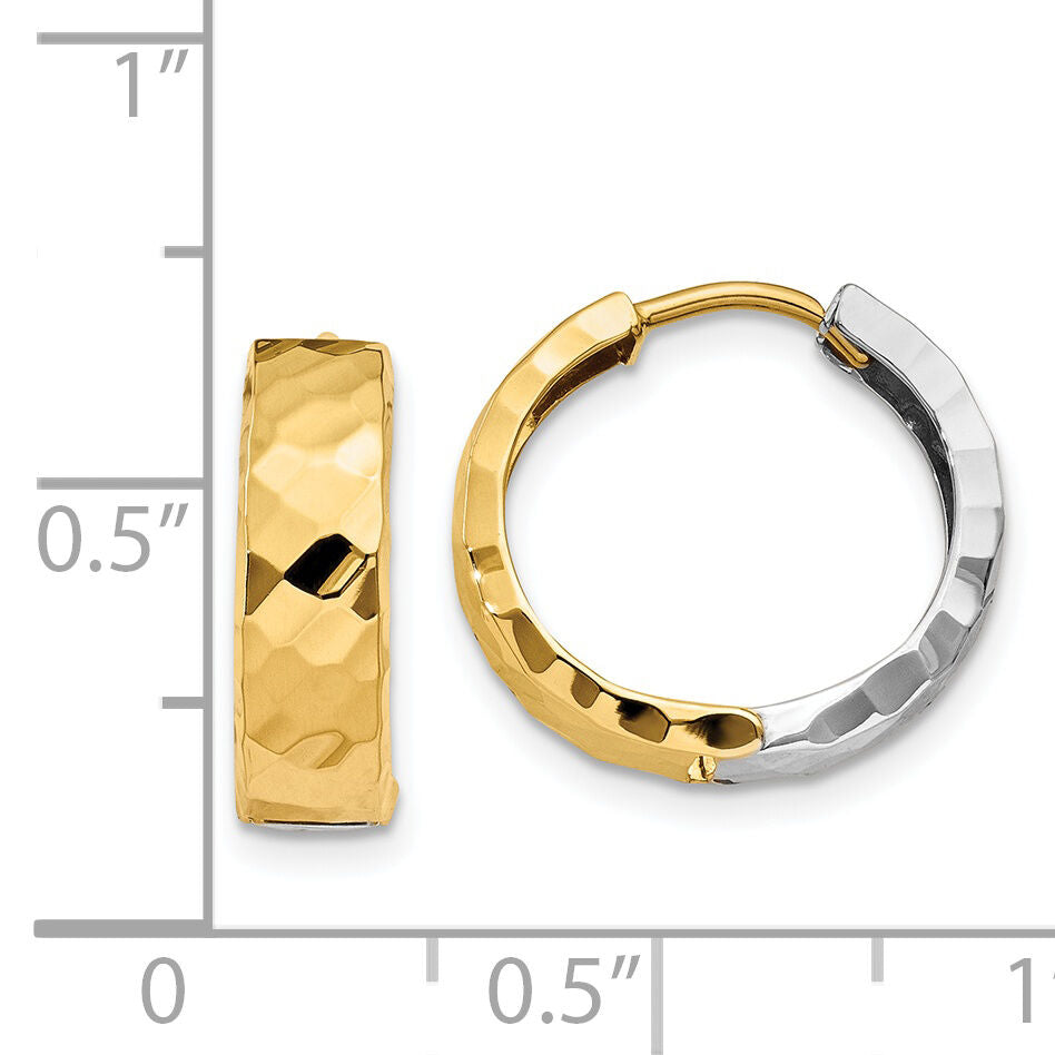 14k Two-tone Textured Hinged Hoop Earrings-TL555