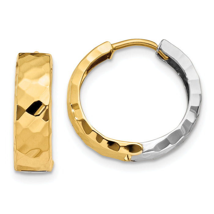 14k Two-tone Textured Hinged Hoop Earrings-TL555