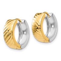 14k Two-tone Textured Hoop Earrings-TL556