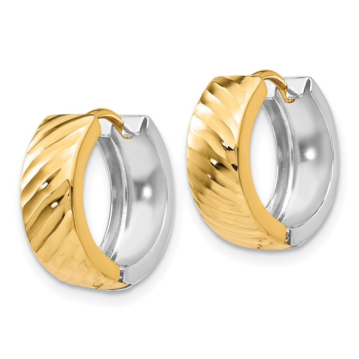 14k Two-tone Textured Hoop Earrings-TL556