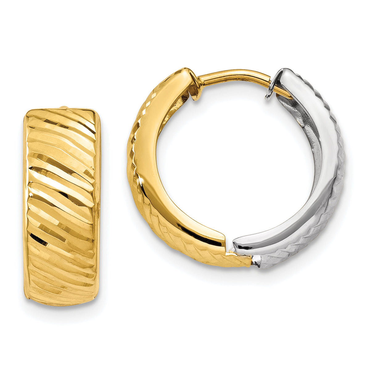 14k Two-tone Textured Hoop Earrings-TL556