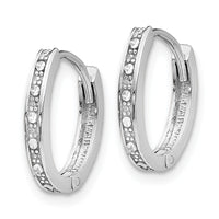 14k White Gold Diamond-cut Oval Hinged Hoop Earrings-TL562
