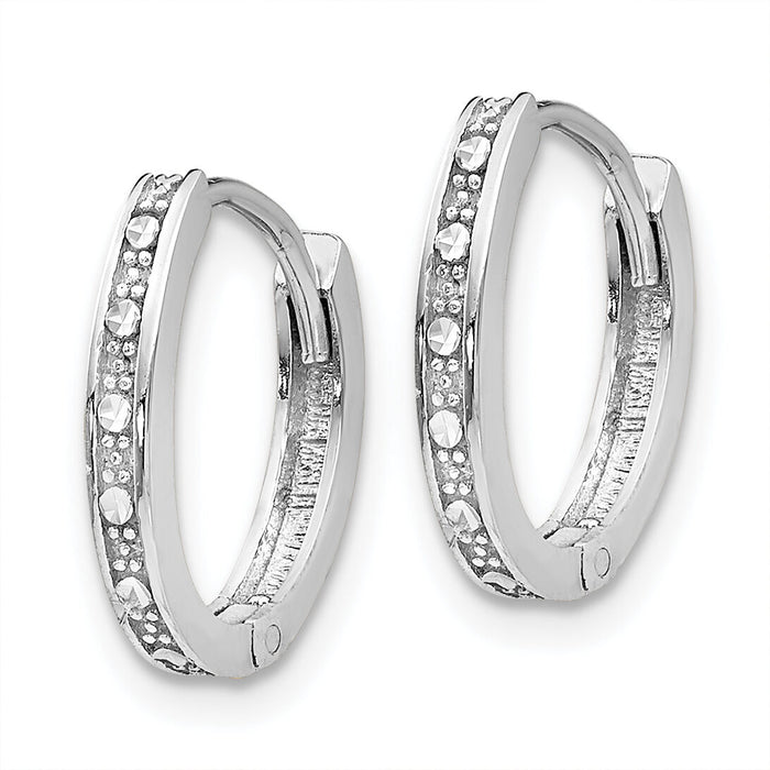 14k White Gold Diamond-cut Oval Hinged Hoop Earrings-TL562