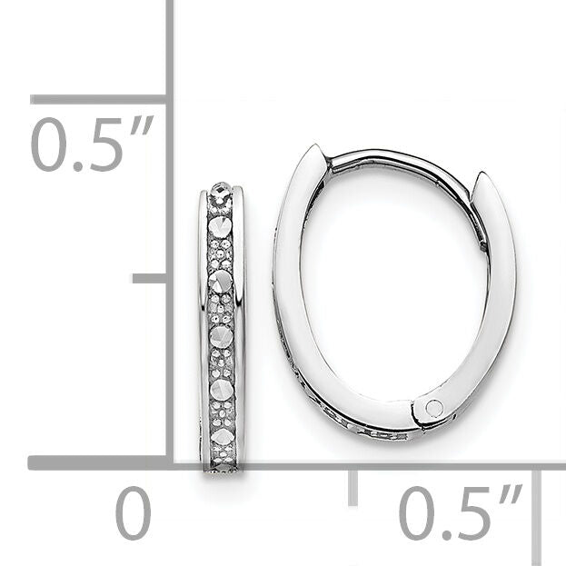 14k White Gold Diamond-cut Oval Hinged Hoop Earrings-TL562