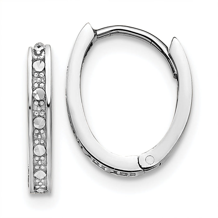14k White Gold Diamond-cut Oval Hinged Hoop Earrings-TL562
