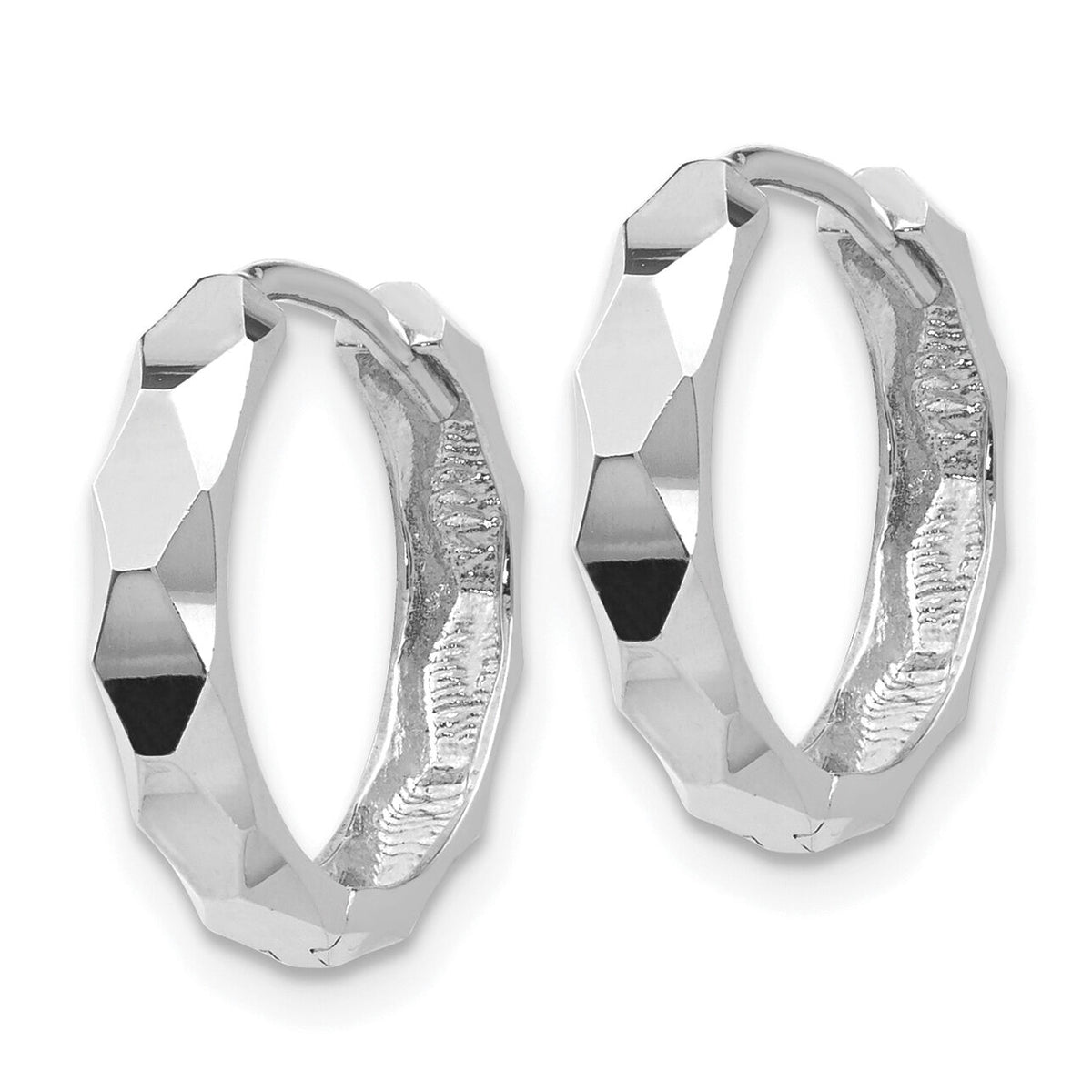 14k White Gold Diamond-cut Hoop Earrings-TL569