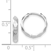 14k White Gold Diamond-cut Hoop Earrings-TL569