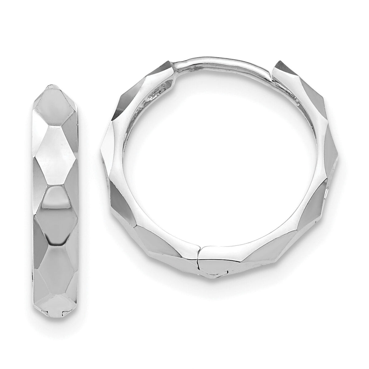 14k White Gold Diamond-cut Hoop Earrings-TL569