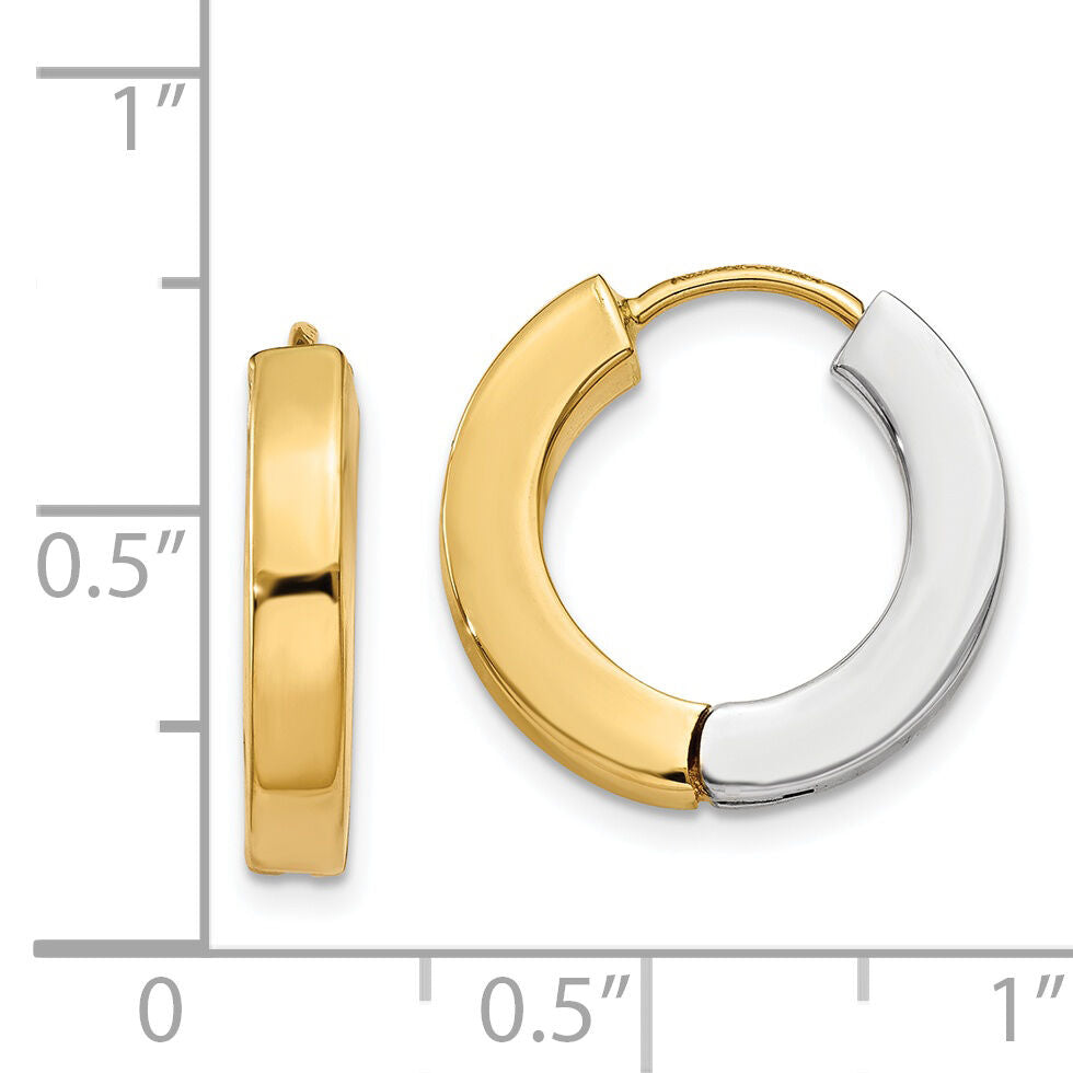 14k Two-tone Gold Polished Hollow Hinged Hoop Earrings-TL571