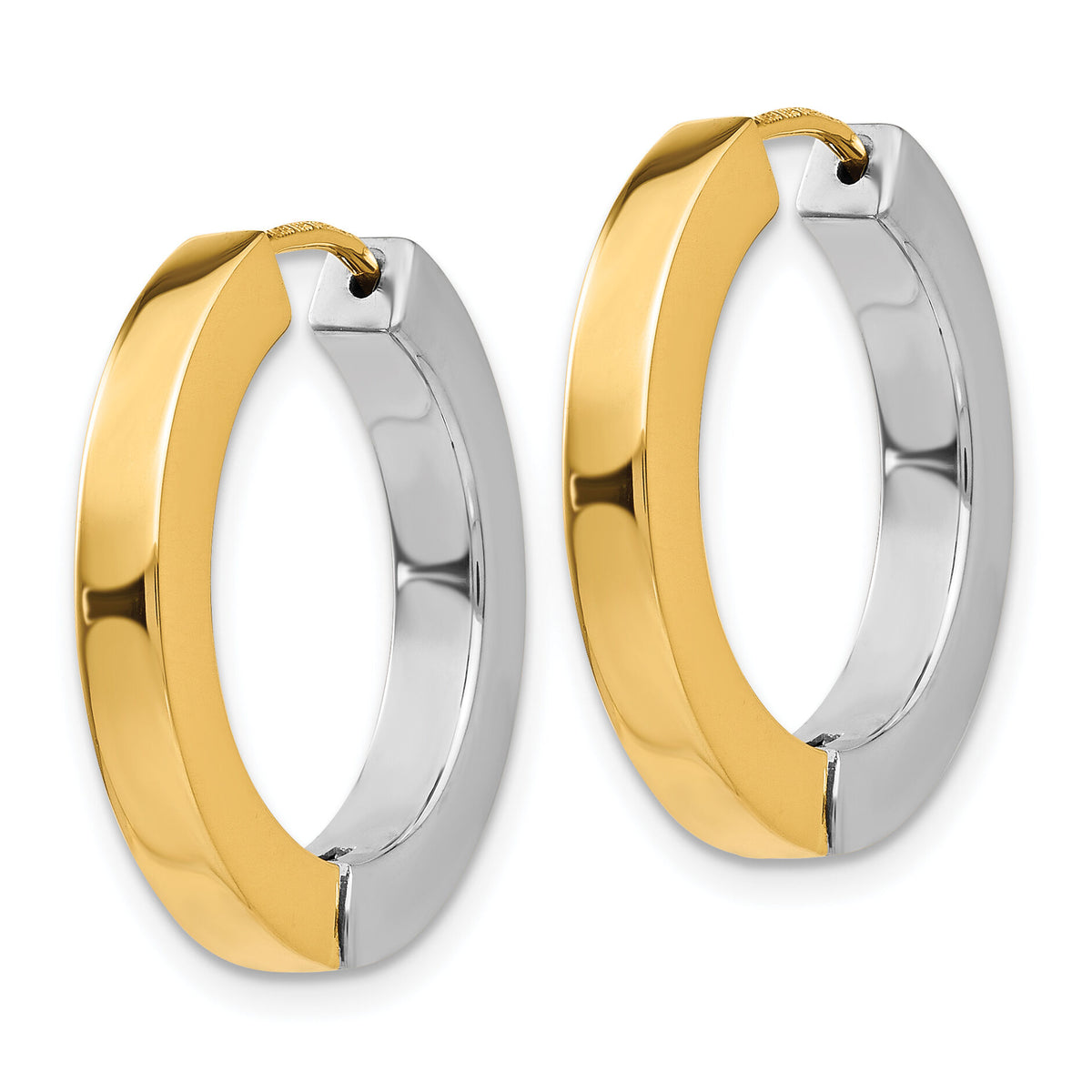 14k Two-tone Gold Polished Hollow Hinged Hoop Earrings-TL572