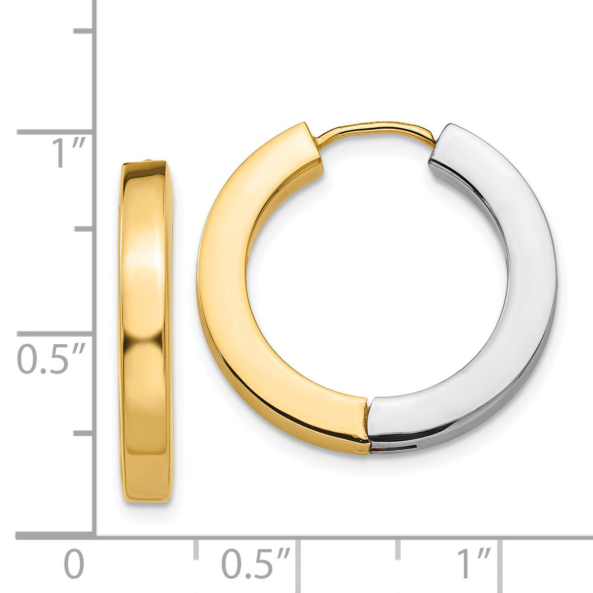 14k Two-tone Gold Polished Hollow Hinged Hoop Earrings-TL572