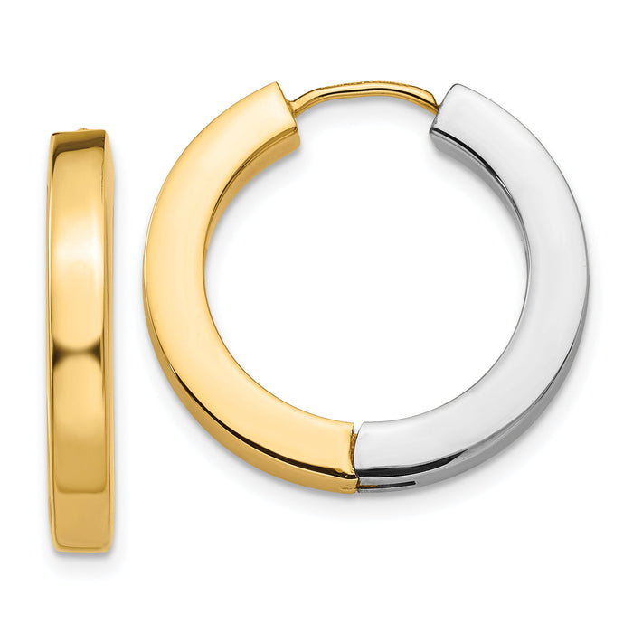 14k Two-tone Gold Polished Hollow Hinged Hoop Earrings-TL572