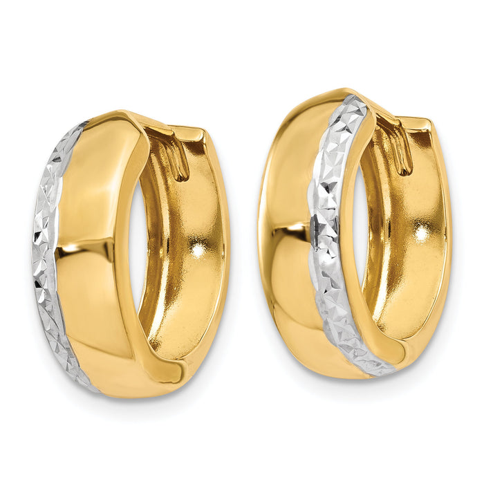 14k w/Rhodium Textured Hinged Hoop Earrings-TL580
