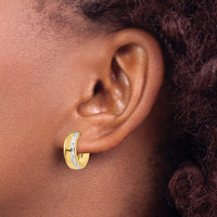 14k w/Rhodium Textured Hinged Hoop Earrings-TL580