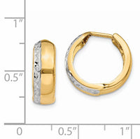 14k w/Rhodium Textured Hinged Hoop Earrings-TL580
