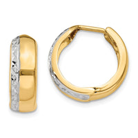 14k w/Rhodium Textured Hinged Hoop Earrings-TL580