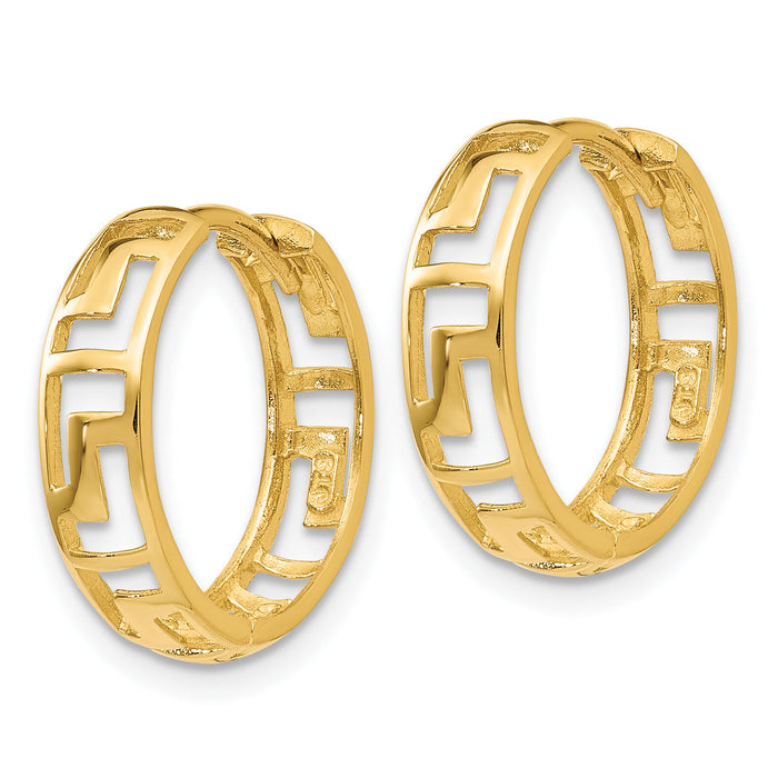 14k Greek Key Hinged Hoop Earrings-TL583