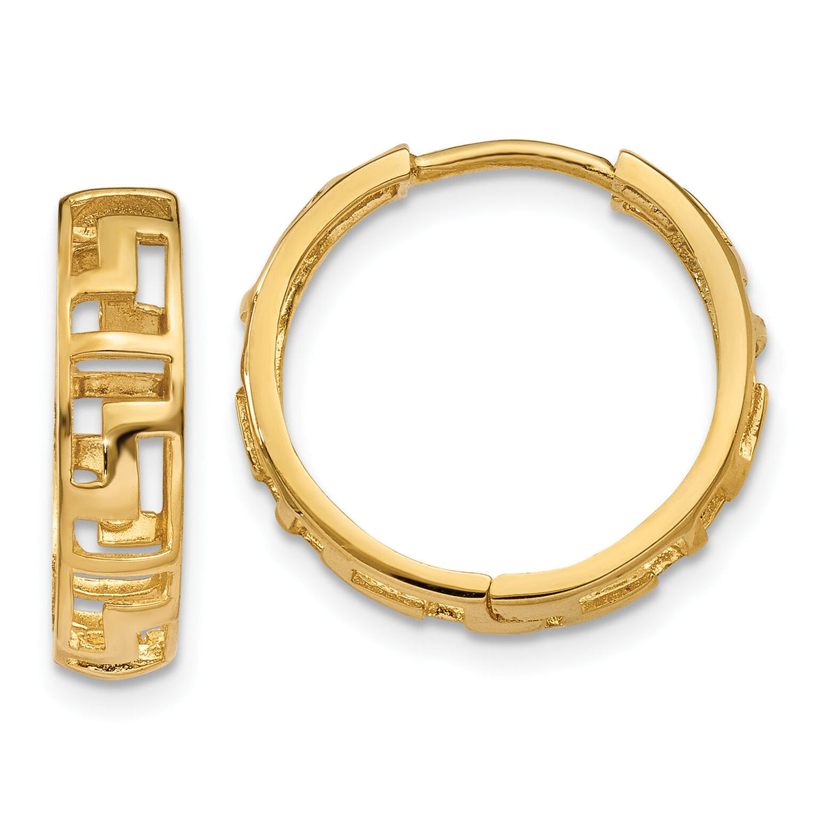 14k Greek Key Hinged Hoop Earrings-TL583