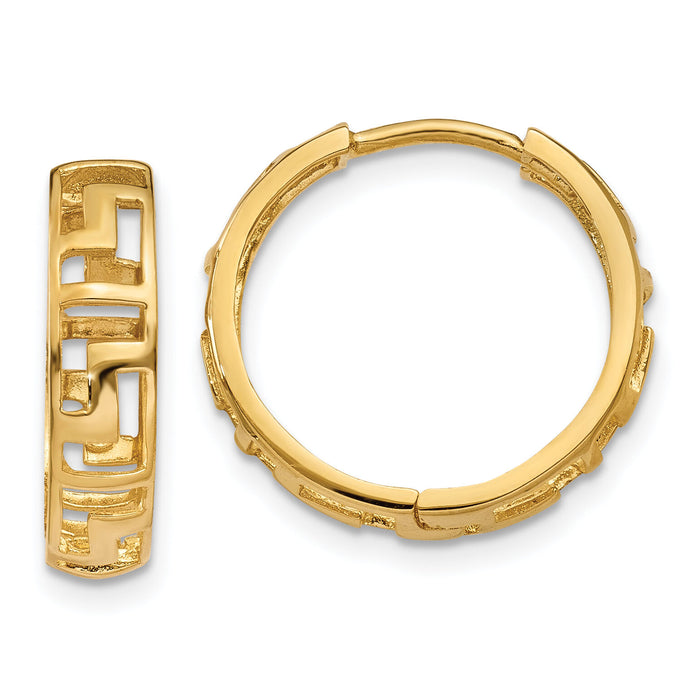 14k Greek Key Hinged Hoop Earrings-TL583