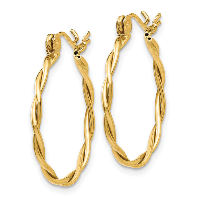 14k Polished Twisted Circle Hoop Earrings-TL596