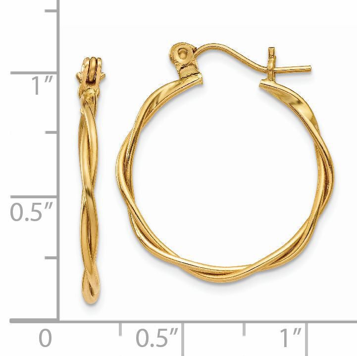 14k Polished Twisted Circle Hoop Earrings-TL596