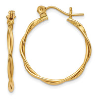 14k Polished Twisted Circle Hoop Earrings-TL596