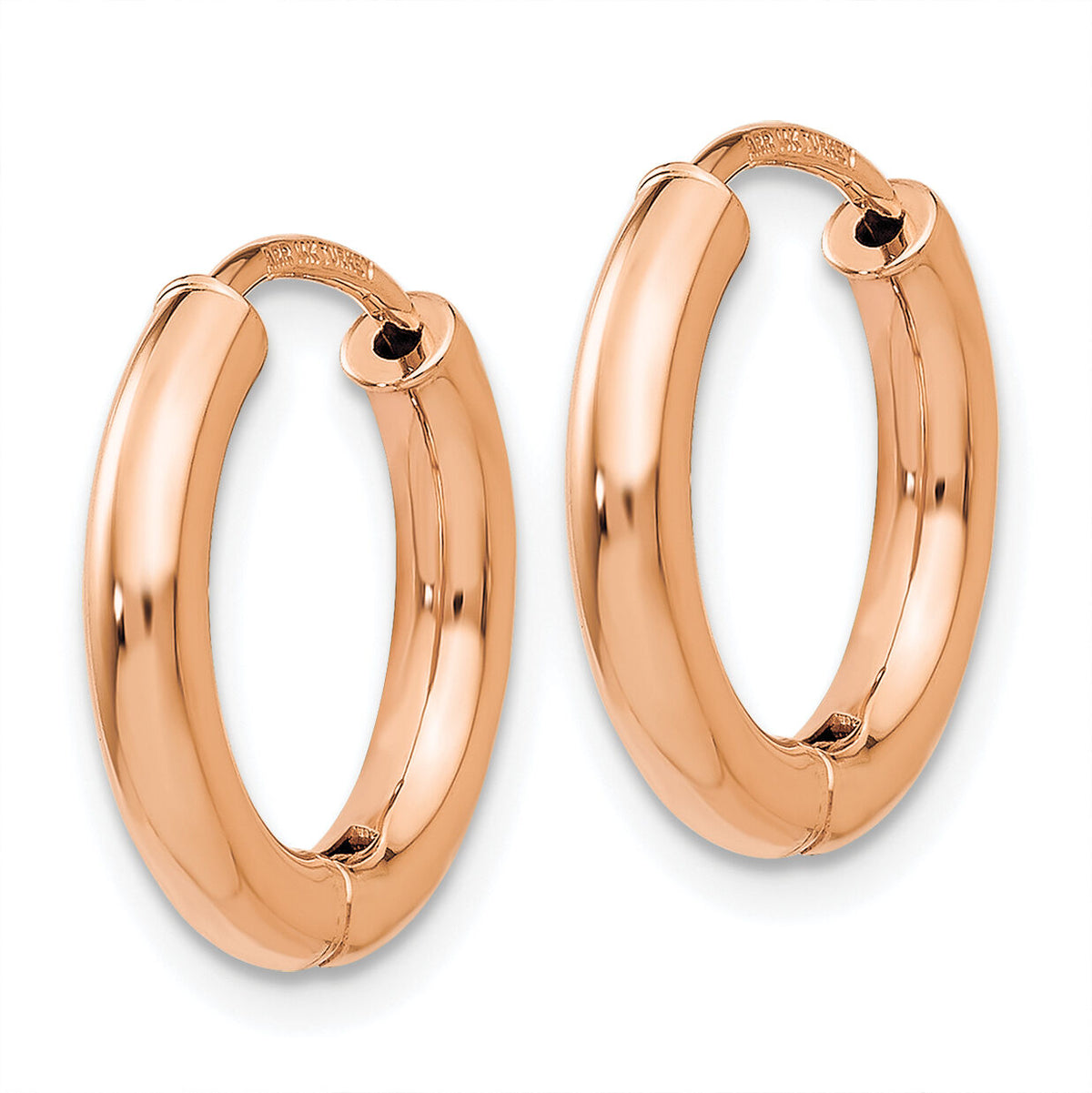 14K Rose Gold Polished Hollow Hinged Hoop Earrings-TL612