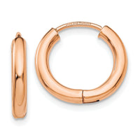 14K Rose Gold Polished Hollow Hinged Hoop Earrings-TL612