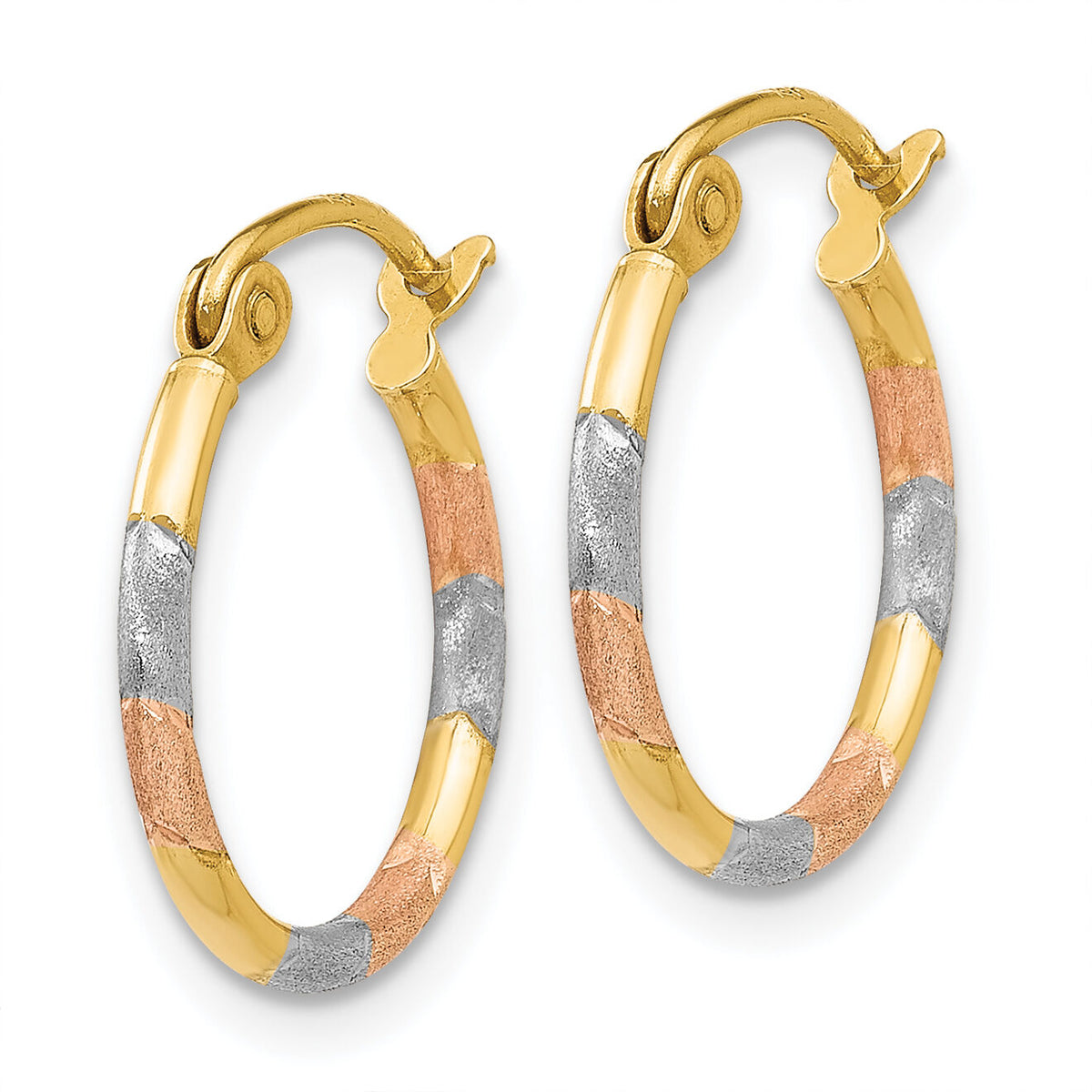 14K w/White and Rose Rhodium 1.5mm Satin & D/C Hoop Earrings-TL640