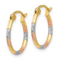 14K w/White and Rose Rhodium 1.5mm Satin & D/C Hoop Earrings-TL640