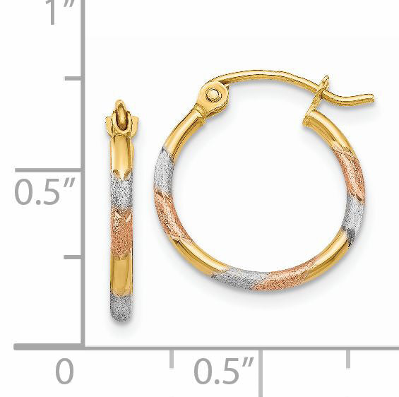 14K w/White and Rose Rhodium 1.5mm Satin & D/C Hoop Earrings-TL640