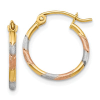14K w/White and Rose Rhodium 1.5mm Satin & D/C Hoop Earrings-TL640