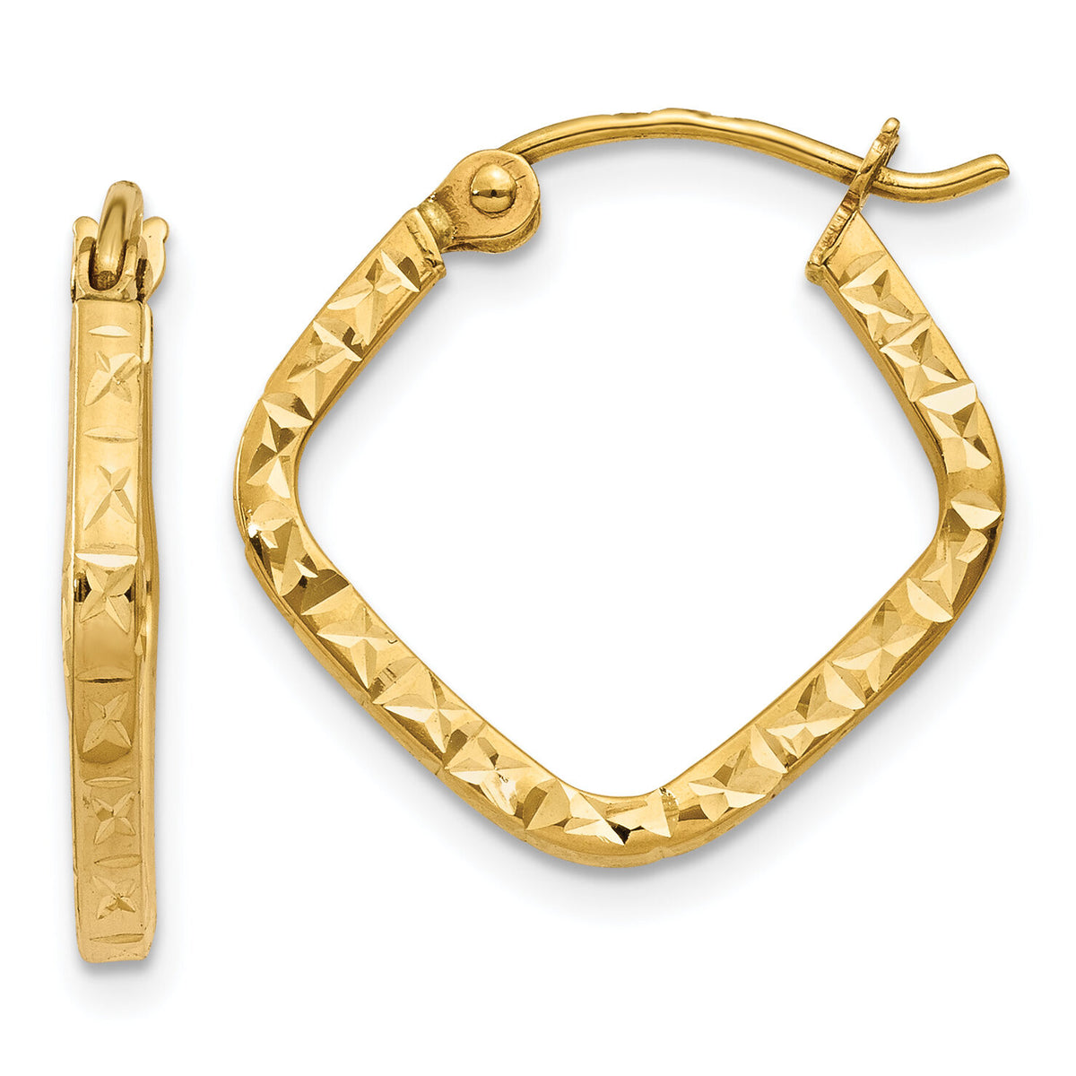 14K Diamond Cut Squared Hoop Earrings-TL650