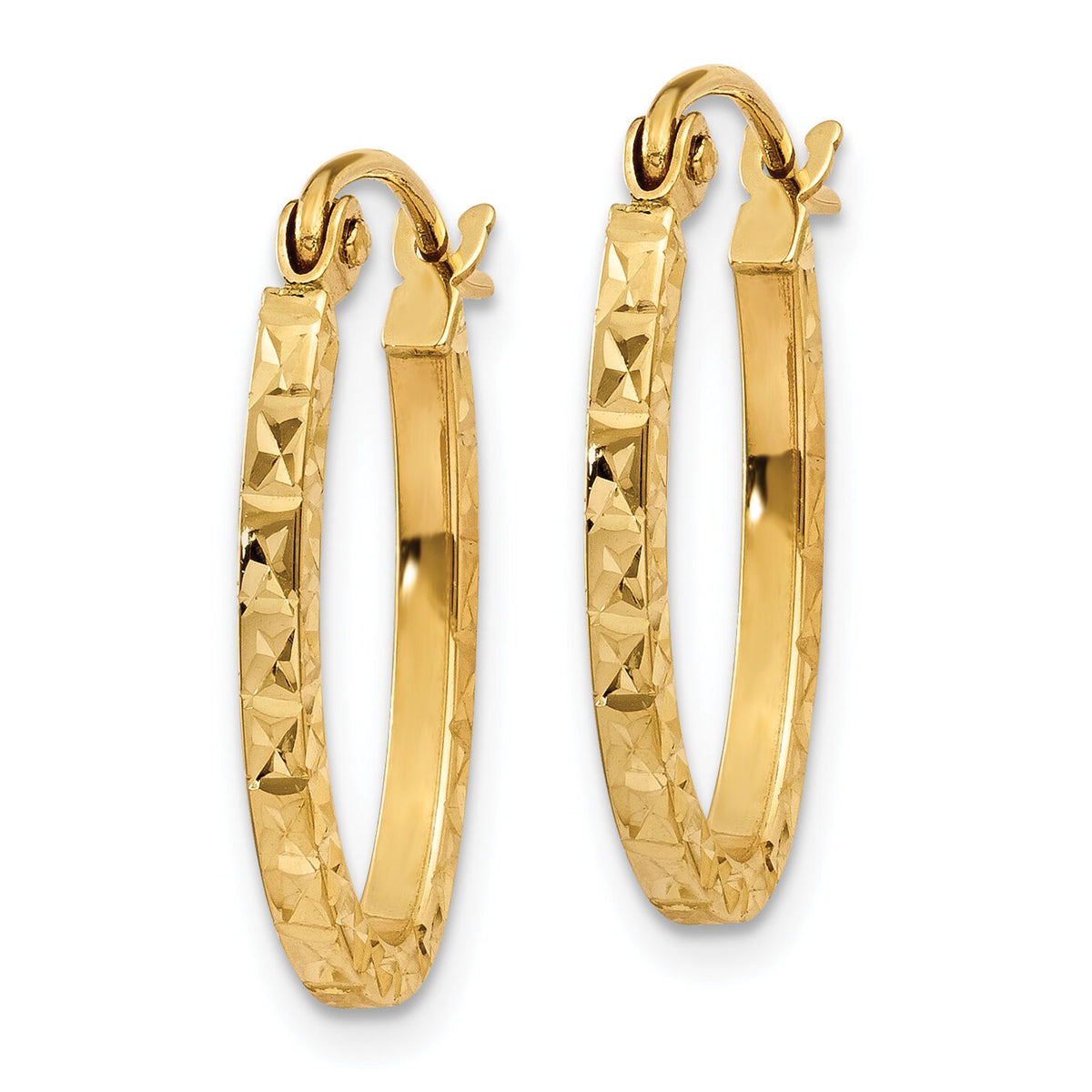 14K Diamond Cut Oval Hollow Hoop Earrings-TL652