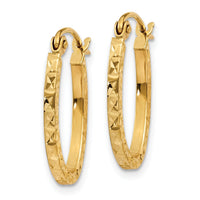 14K Diamond Cut Oval Hollow Hoop Earrings-TL652