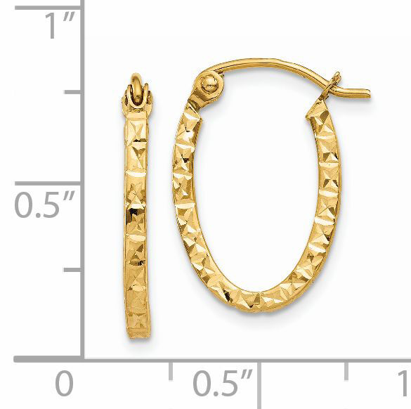 14K Diamond Cut Oval Hollow Hoop Earrings-TL652