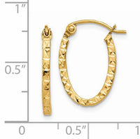 14K Diamond Cut Oval Hollow Hoop Earrings-TL652