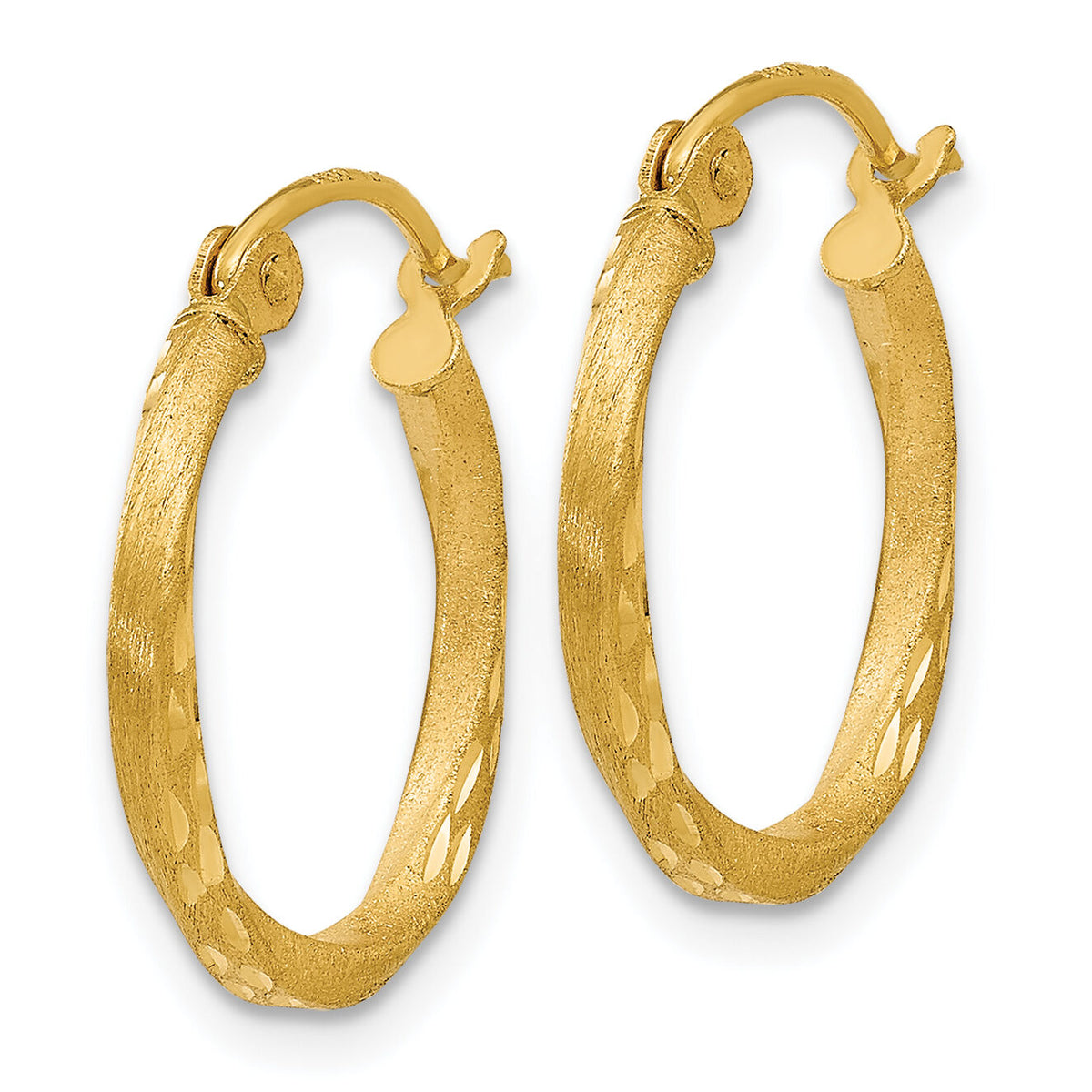 14K Satin Diamond Cut Hollow Twisted Hoop Earrings-TL655