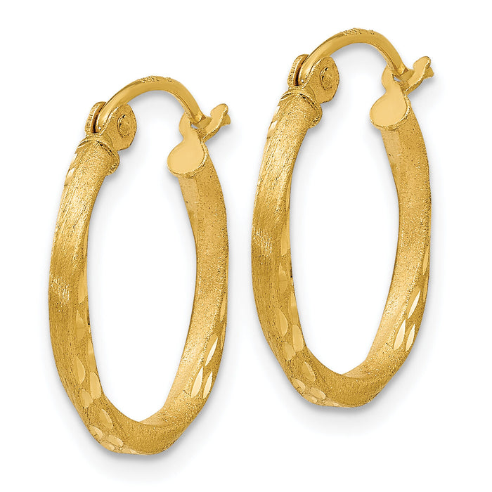 14K Satin Diamond Cut Hollow Twisted Hoop Earrings-TL655