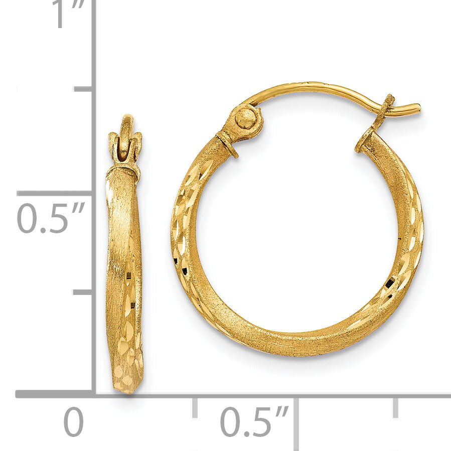14K Satin Diamond Cut Hollow Twisted Hoop Earrings-TL655