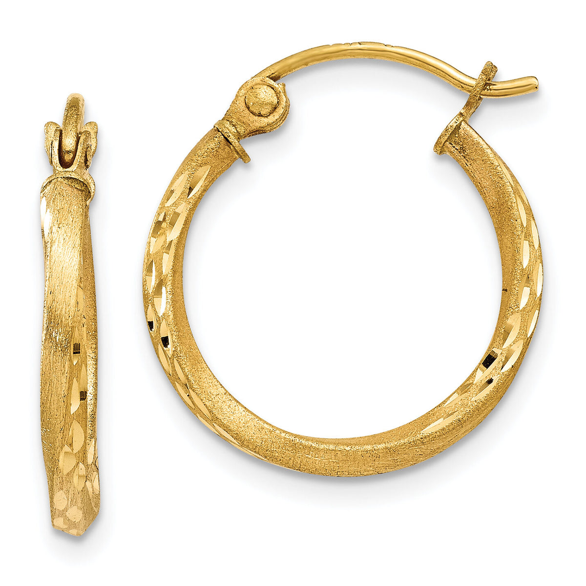 14K Satin Diamond Cut Hollow Twisted Hoop Earrings-TL655