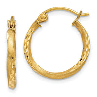 14K Satin Diamond Cut Hollow Twisted Hoop Earrings-TL655
